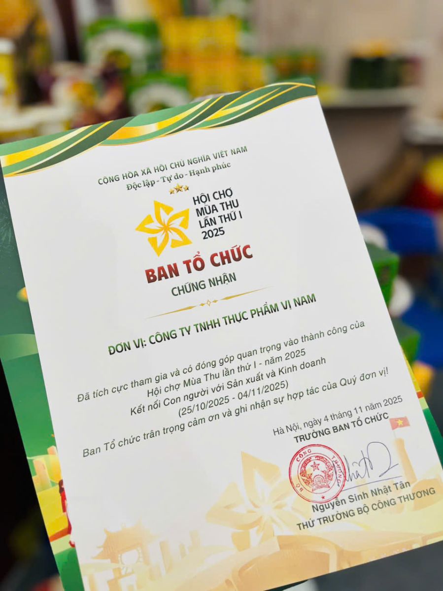 Chứng nhận của Vj Nam tại Hội Chợ Mùa Thu 2025