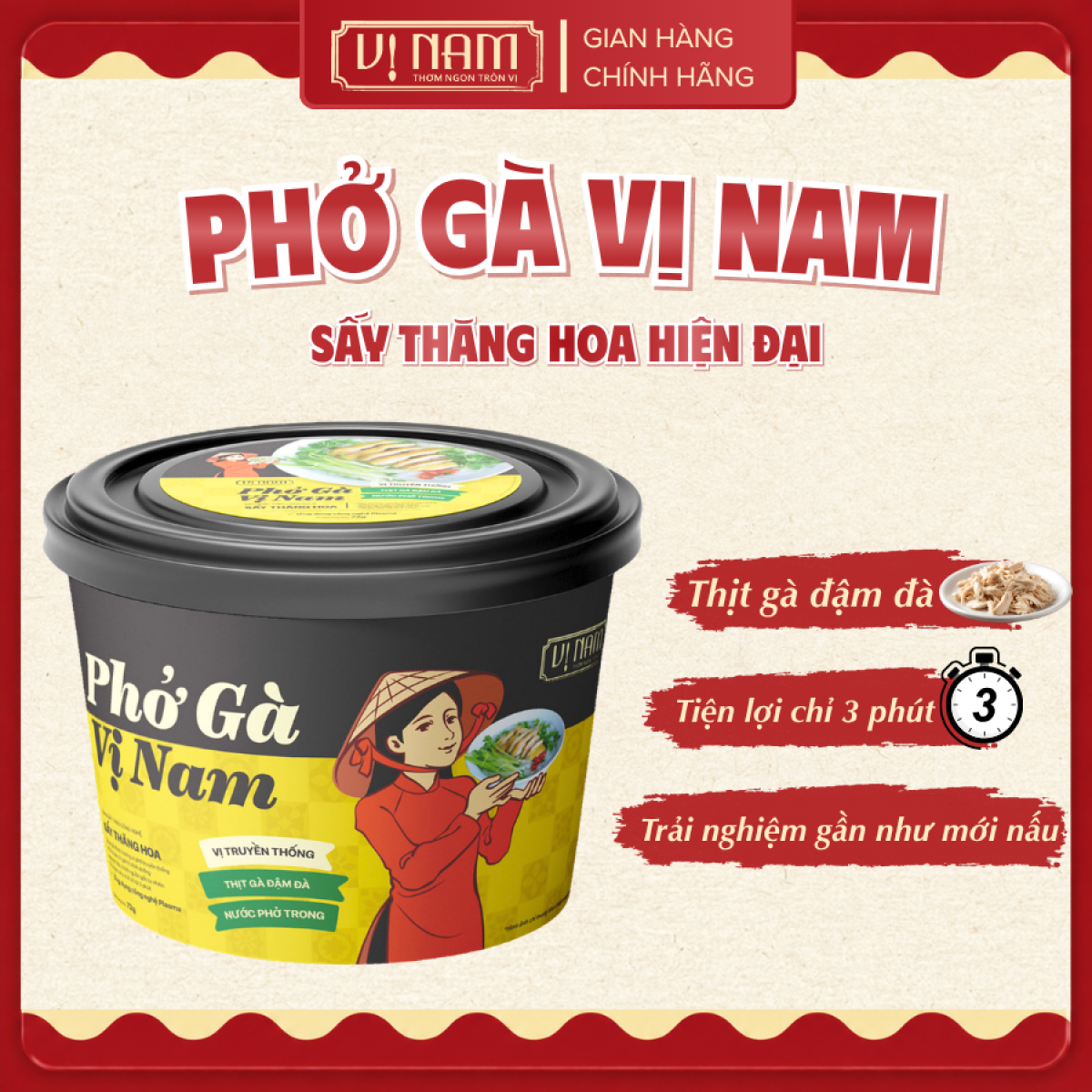 (SẢN PHẨM MỚI) Phở gà Vị Nam sấy thăng hoa ăn liền