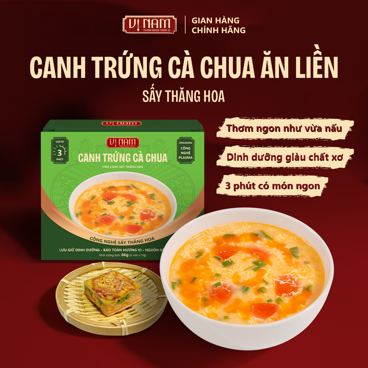 Canh trứng cà chua sấy thăng hoa ăn liền